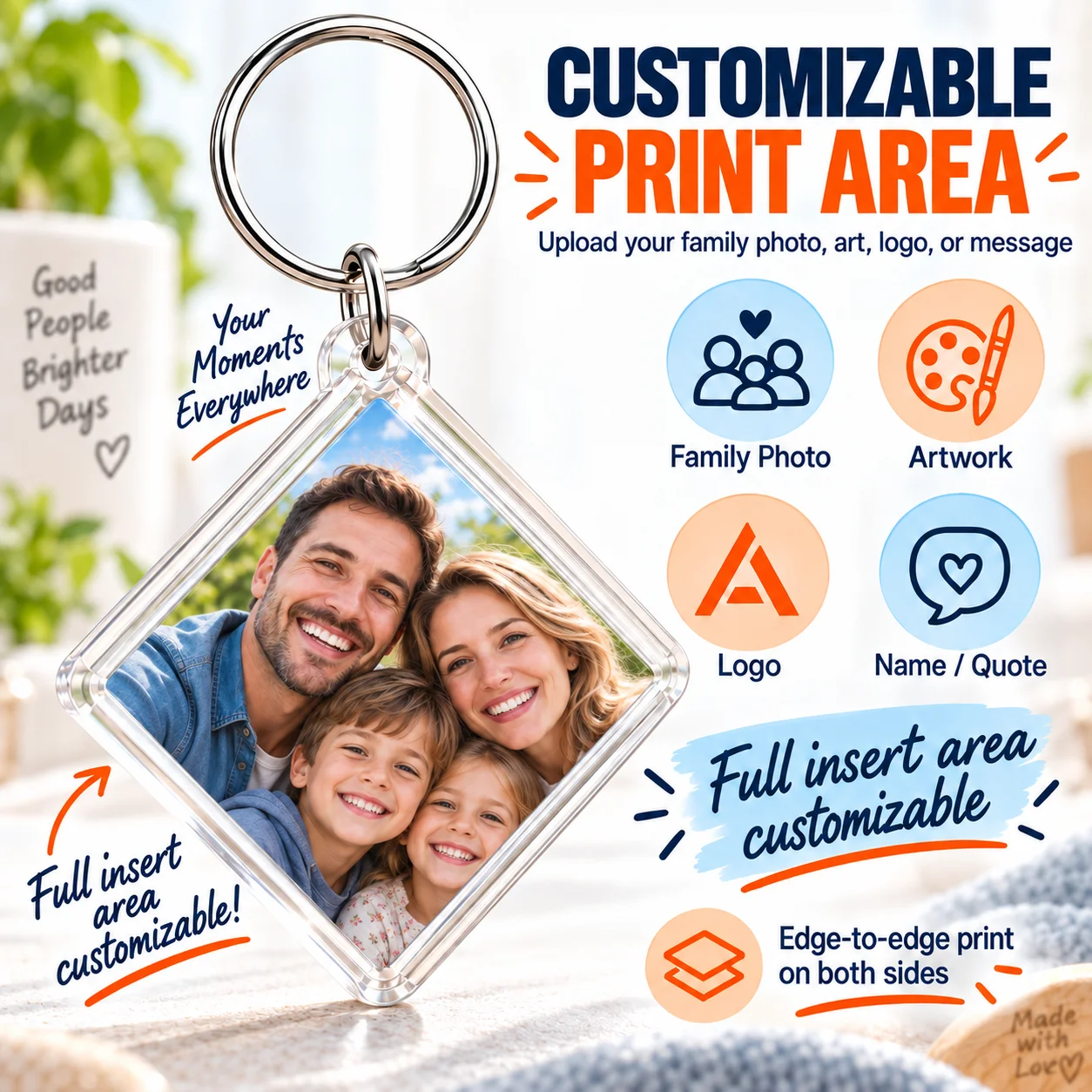 Customized Double-Sided Printed Diamond Plastic Box Keychain